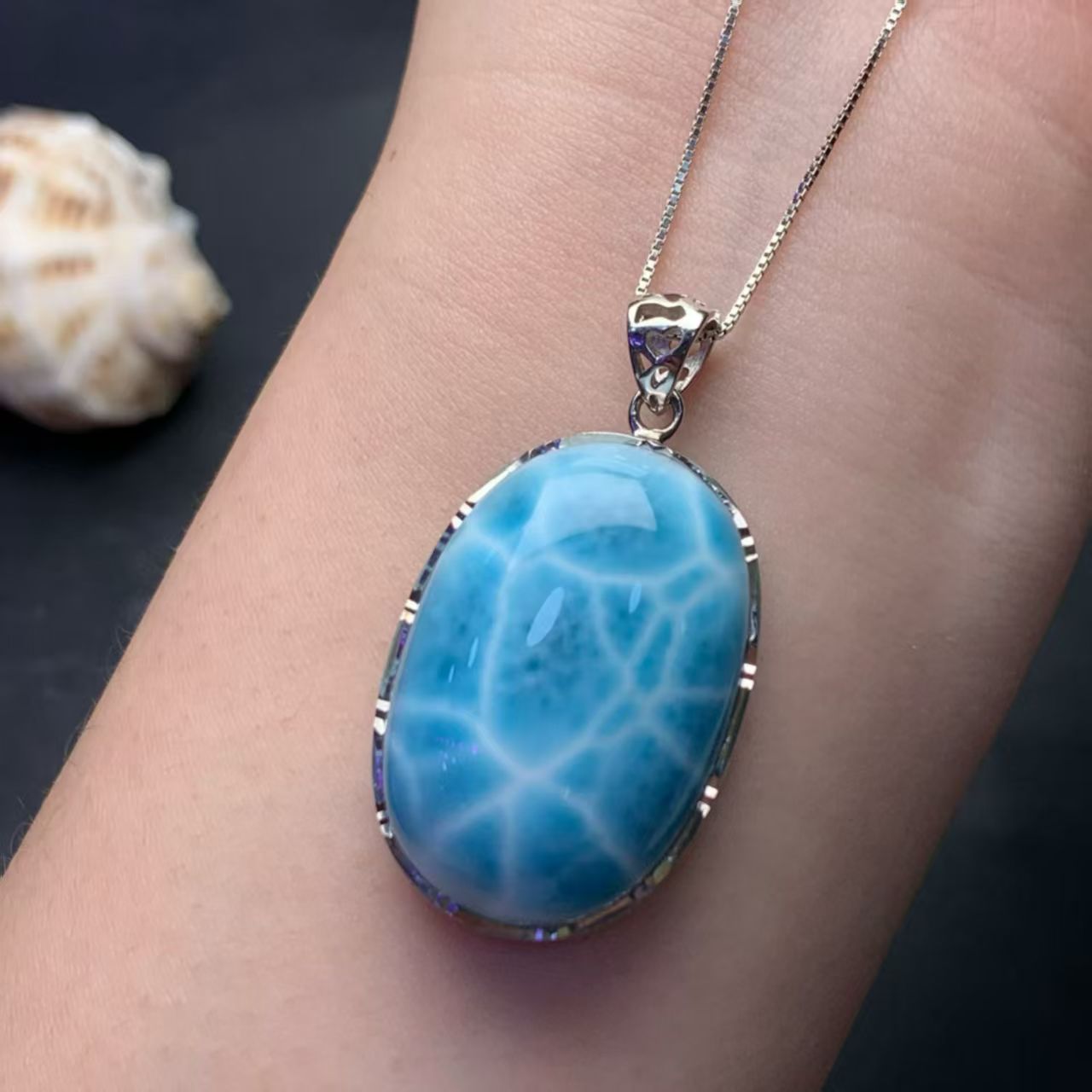 Larimar Oval Necklace AAAA Quality