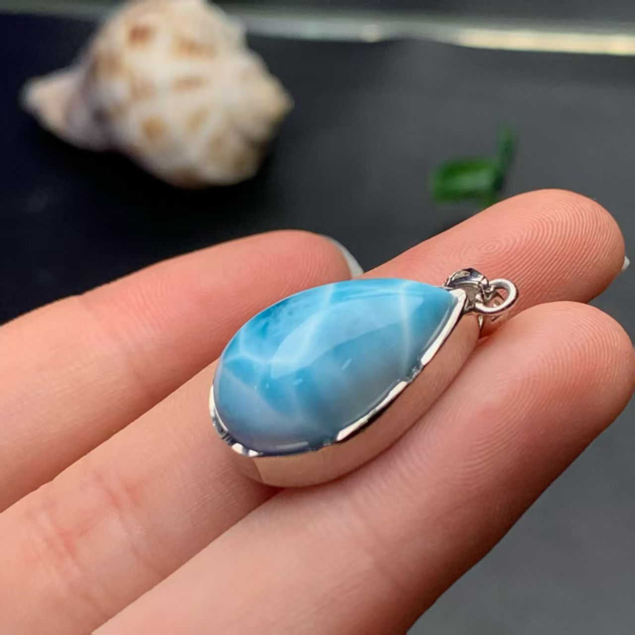 Larimar Tear Drop Pendant AAAA Quality